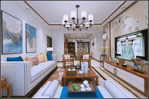 海大装饰-远大美域108平米三居室中式风格效果图