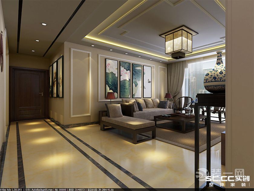 郑州开祥御龙城177平四居室中式风格装修客厅