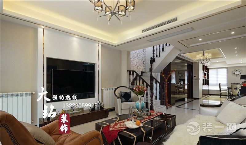 郑州逸品香山复式128平现代风格楼设计装修客厅背景墙