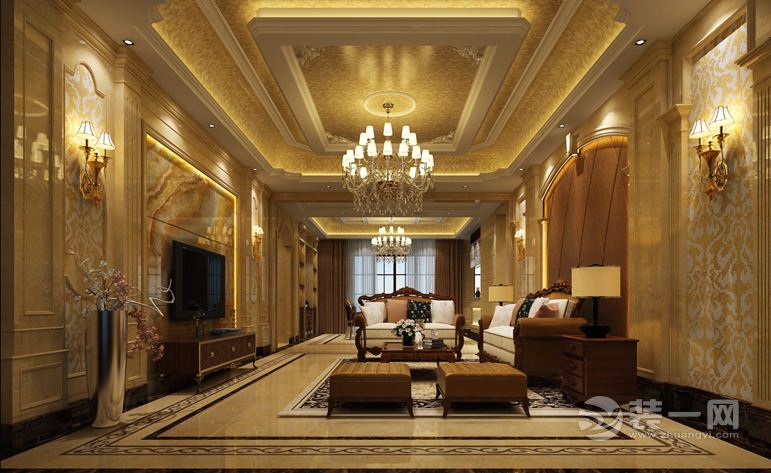 客厅，采取欧州文化巴洛克风格的奢华高贵，结合现代生活的细节元，素赋予本案灵动鲜活的生命形态。