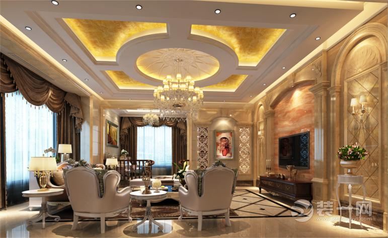 客厅，现代的材质来表现空间的质感。开放式的格局勾勒出空间的大气之象