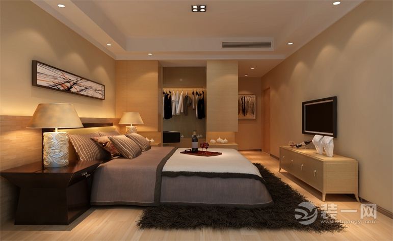 卧室，大量使用灰镜、木饰面等材料作为辅材，也是现代风格家居风格的主要装修材料，能给人带来现代、时尚