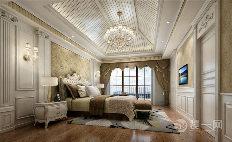 卧室，房间采用反射式灯光照明和局部灯光照明，置身其中，舒适、温馨的感觉袭人