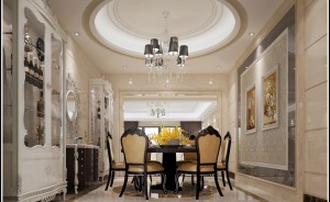 饭厅，设计风格为简约欧式,营造典雅、自然、高贵的气质、浪 漫 的情调是本案的主题。