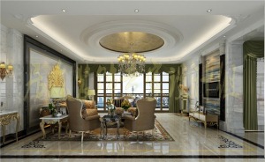 客厅，整套方案完美的融合了空间与人文的和谐共融，凸显出居室主人的精神文化情趣和审美高度。