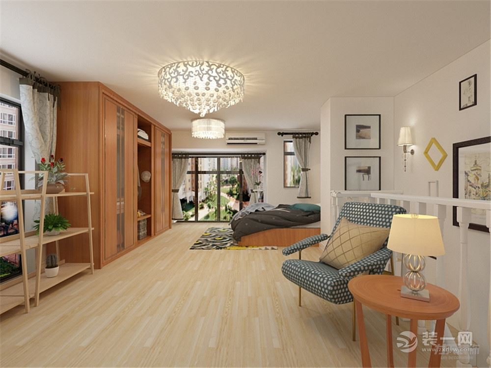 家具整体选用木质，简单时尚，灯具采用吸顶灯