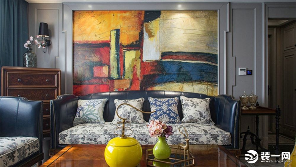 黄河馨苑96平三居室现代美式风格效果图沙发背景墙