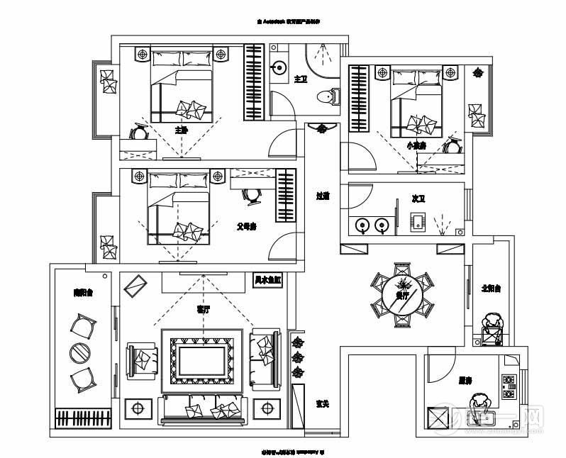 联泰香域中央三居室——平面布置图