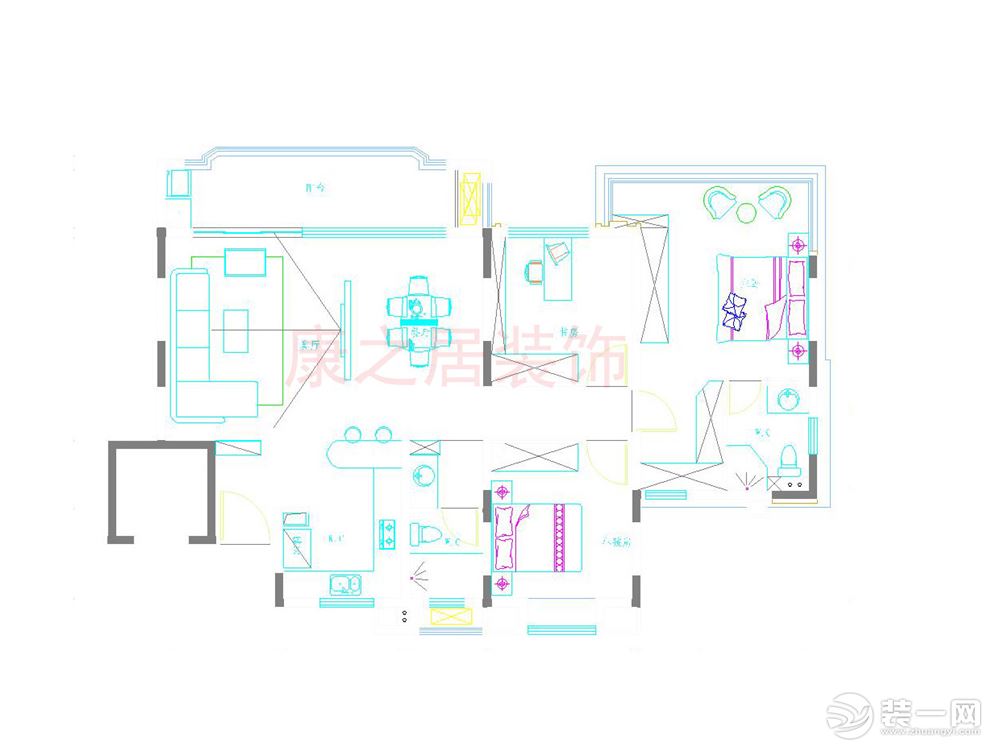 绿地国博城三居室平面结构布置图设计