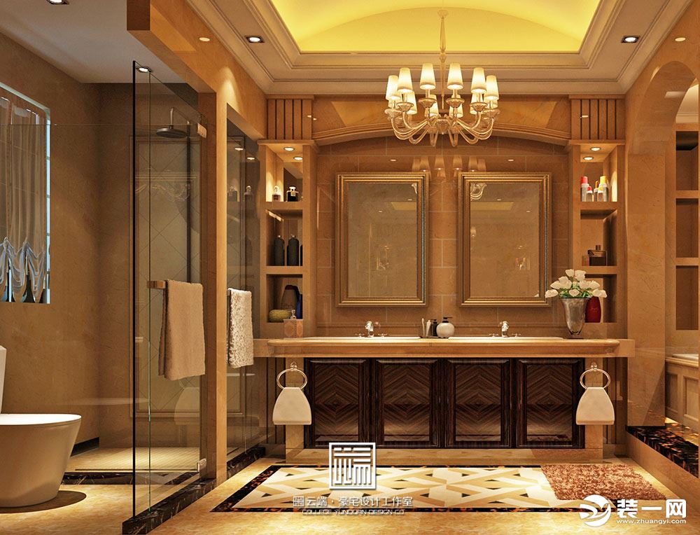 保利香槟国际卫生间淋浴房吧台娱乐室新古典装修风格结构布置