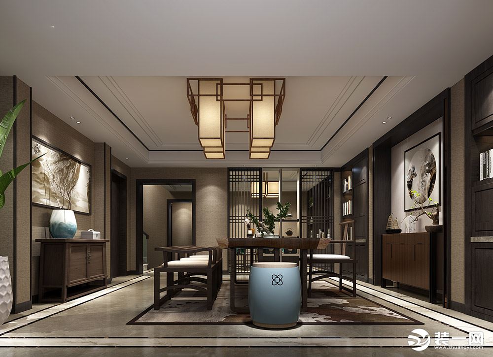 南昌万达城现代中式风格茶室会话室装修布置布局图