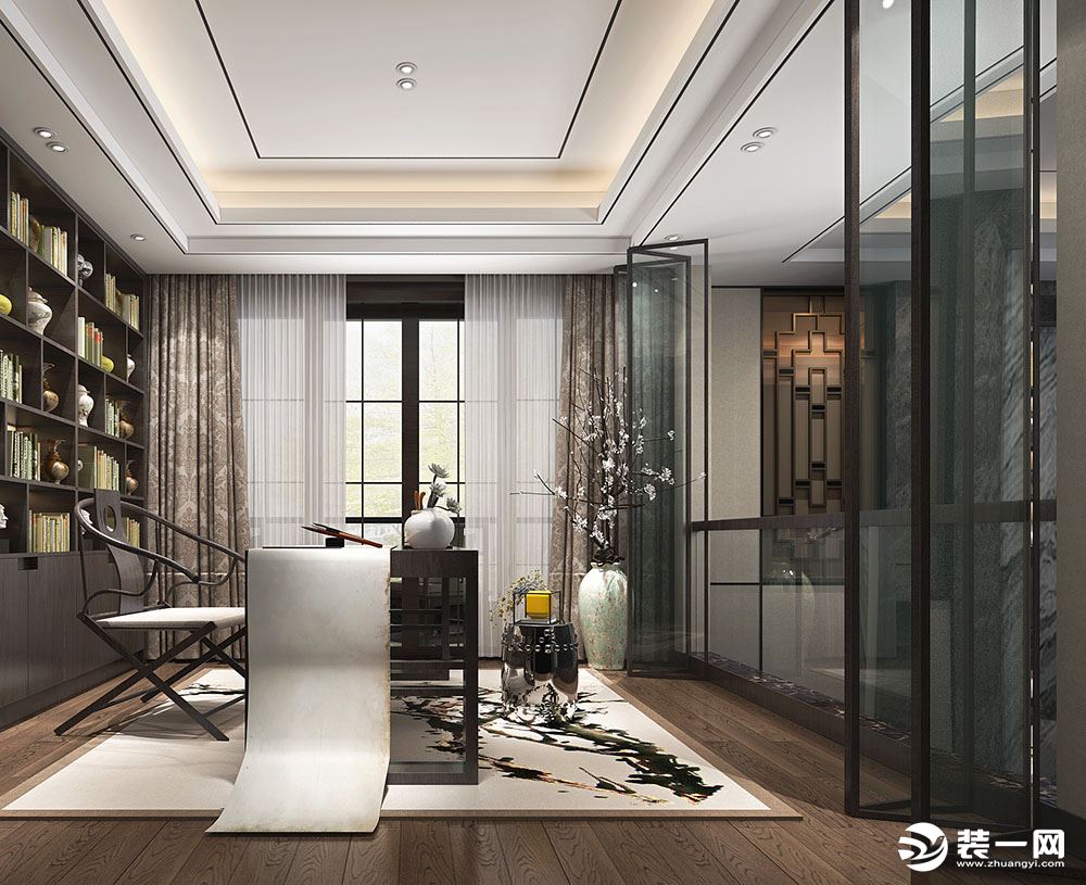 书房南昌万达城现代中式风格别墅装修设计家居生活效果图