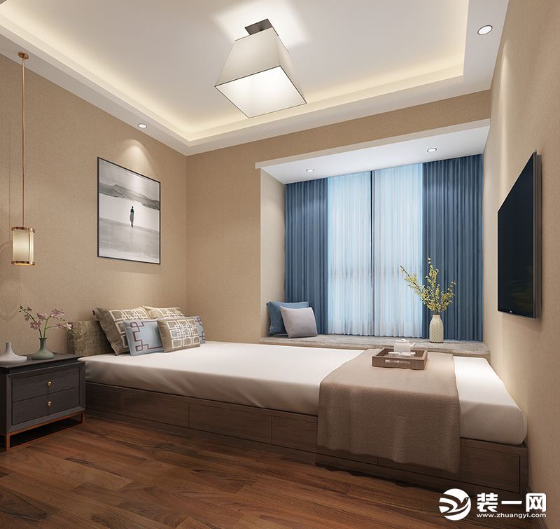新建城四房新中式风格客房卧室休息室案例