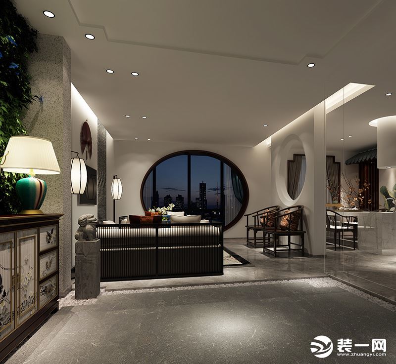 中海阳光玫瑰园四房家装装修设计新中式风格案例效果图