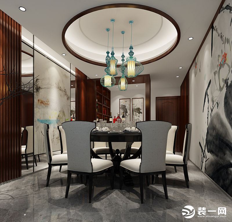 中海阳光玫瑰园餐厅新中式风格家居布局结构装修案例