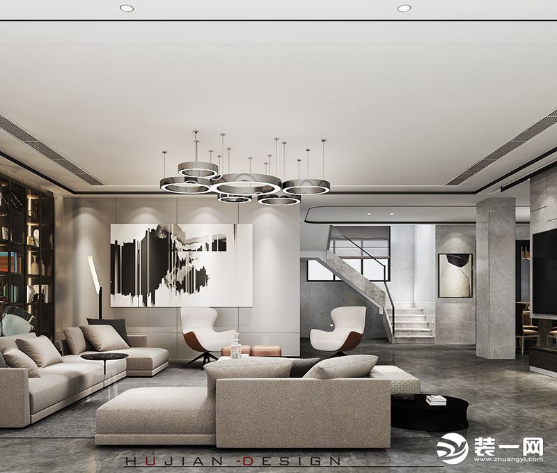 海珀九龙别墅客厅现代轻奢风格案例效果图案例