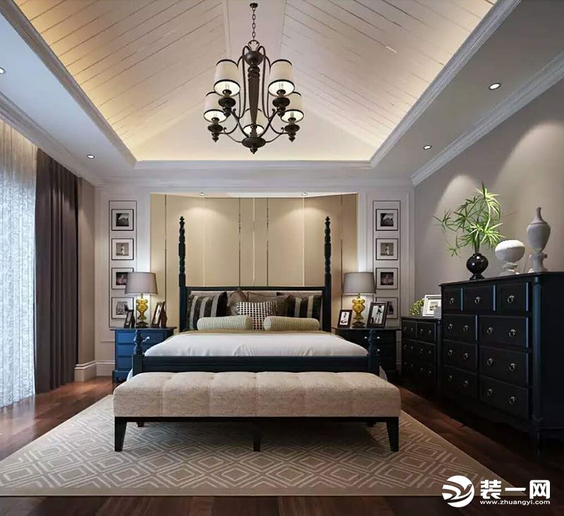 恒大绿洲美式风格主卧卧室起居室装修装饰设计