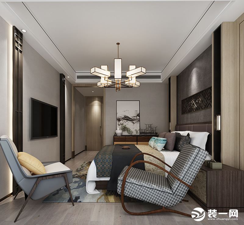 中式新古典装修风格卧室起居室次卧卧室家装设计户型图