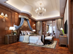 罗马一号卧室—床头柜，床，灯具，瓷砖，隐形门