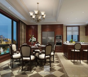 中海铂宫别墅美式风格设计餐厅装修布置