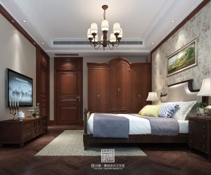 中海铂宫美式风格主卧休息室卧室案例装修效果图