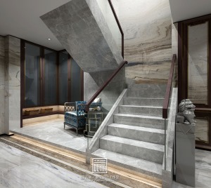 楼梯间绿地香颂新中式风格别墅装修效果图