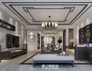 汉港凯旋城别墅新中式风格装修家装布置设计案例效果图