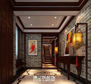 阳光城青山湖大境中式新古典风格装修效果图设计案例玄关走廊