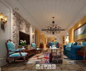 力高雍湖国际四房美式乡村风格设计案例效果图