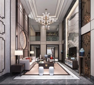 南昌万达城现代中式风格别墅装修设计家居生活效果图