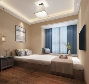 新建城四房新中式风格客房卧室休息室案例