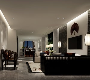 中海阳光玫瑰园客厅四房家装装修设计新中式风格案例效果图