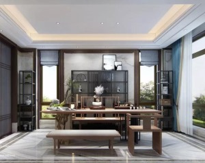 中海阳光玫瑰园四房新中式风格家居装修案例户型效果图
