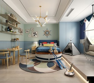 儿童房小孩房卧室中式新古典风格设计家装户型图
