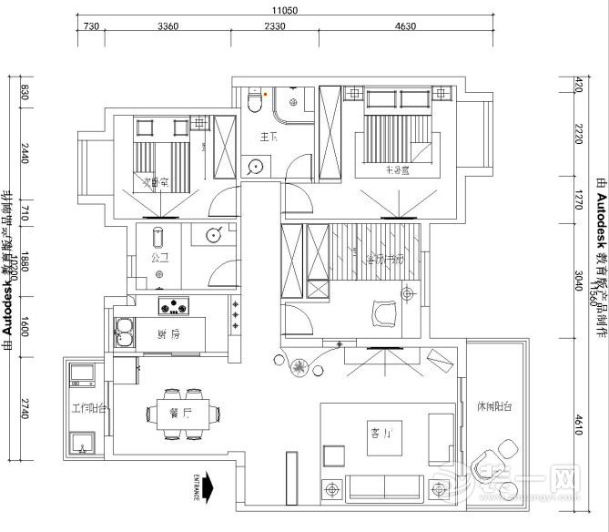 南昌紫金园110平米三居室欧式风格