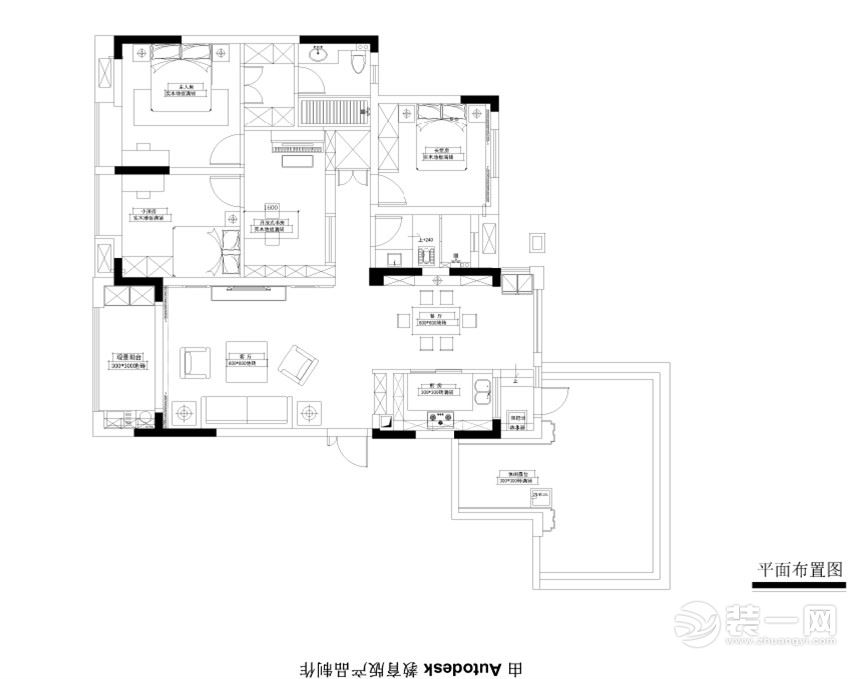 中海铂宫三居室——平面户型图