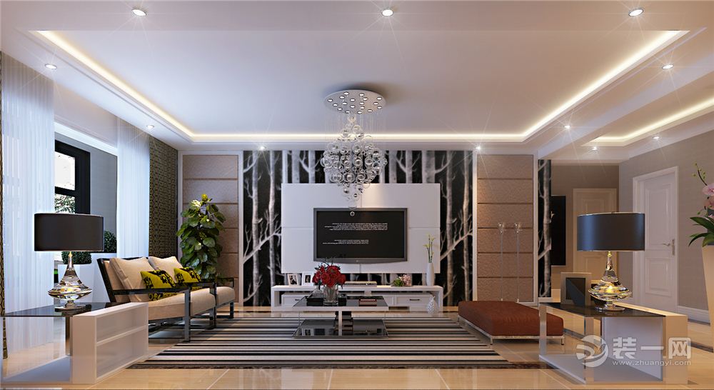 120平米三居室客厅现代风格装修效果图