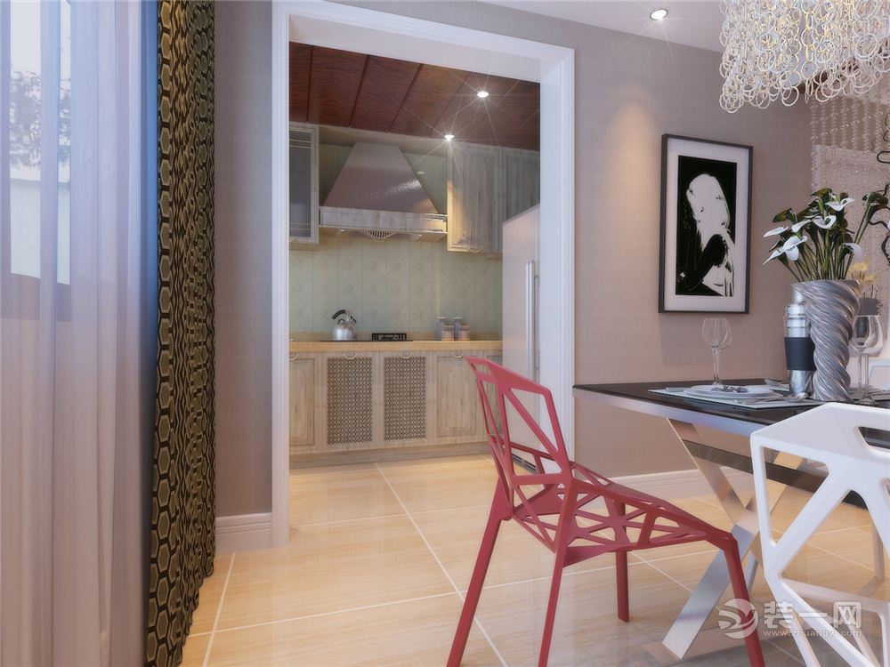 120平米三居室现代风格餐厅厨房装修效果图