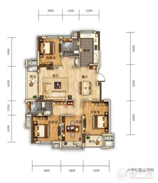 长投绿城兰园128㎡四居室户型图