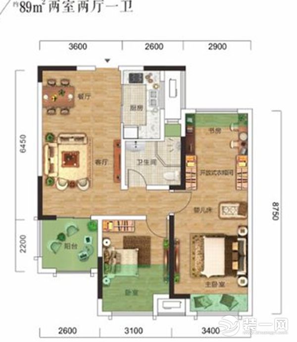 朗诗里程89㎡两居室户型图