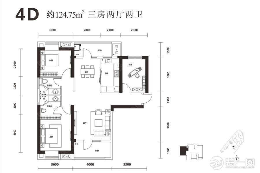 正堂山外山124㎡三居室戶型圖