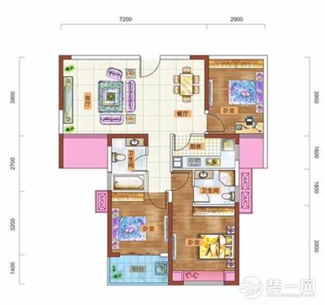 喜瑞都104㎡三居室户型图