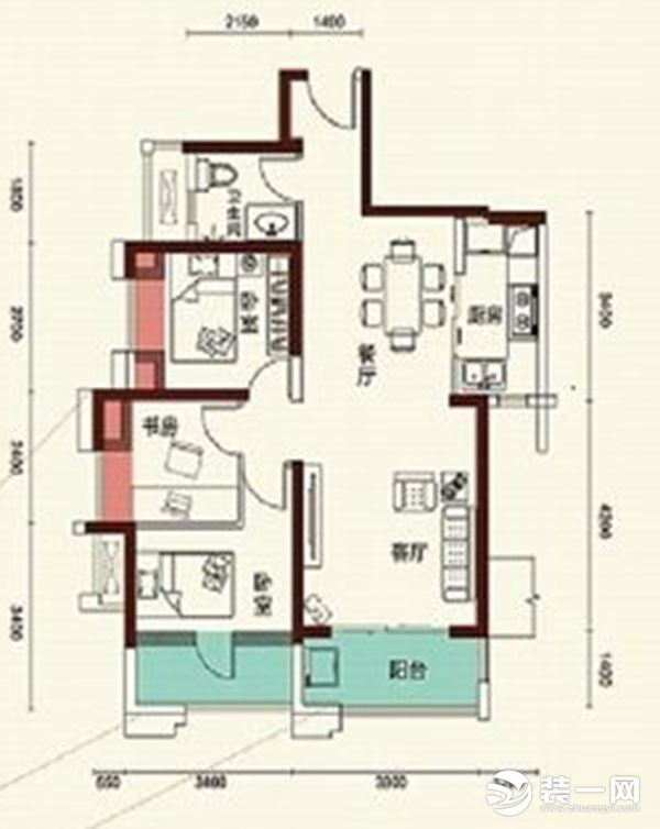 滨江壹号89㎡三居室户型图