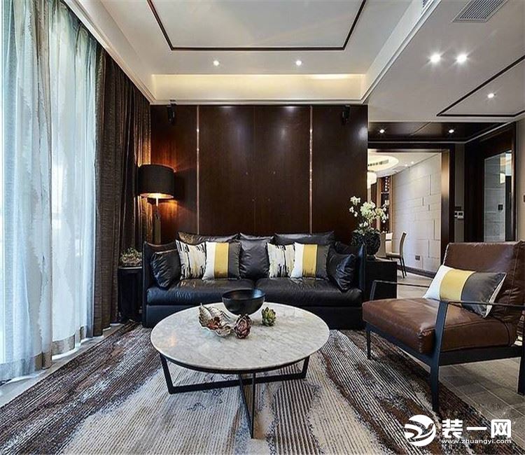 【众意装饰】中建文华星城+新中式风格+四居室 客厅效果图