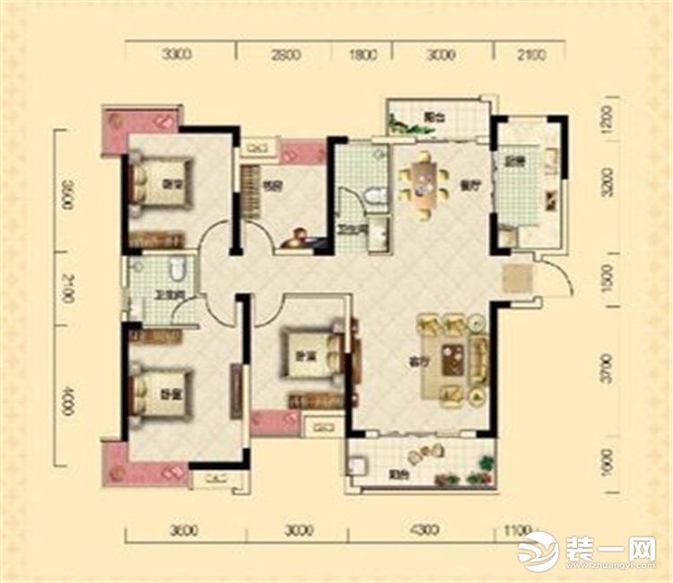 【众意装饰】中建文华星城+新中式风格+四居室 户型图