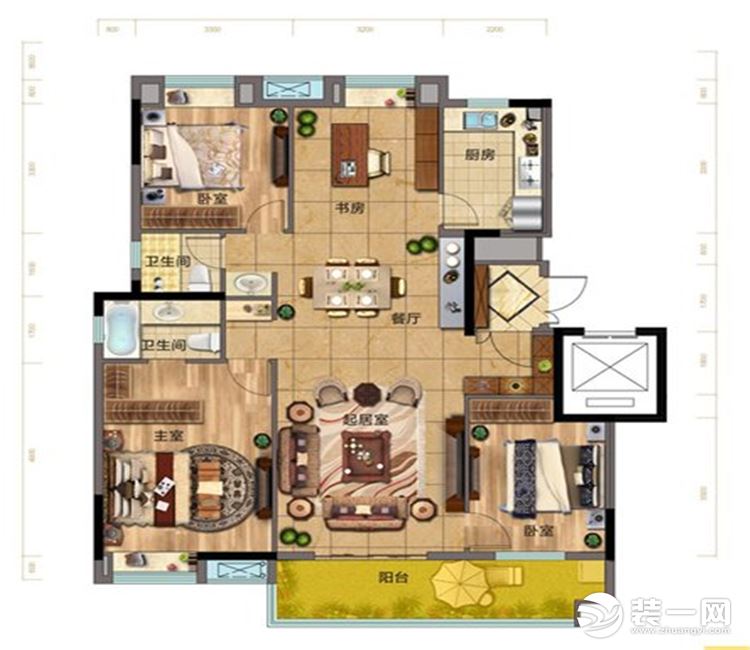 【众意装饰】绿地国际理想城134平 +新中式风格+ 四居室   户型图卧室效果图