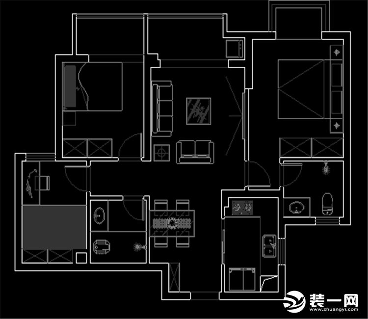 【众意装饰】长投绿城兰园100平 +现代简约风格 +三居室 户型图