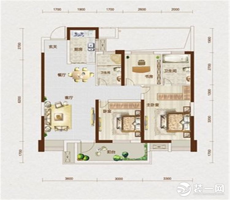 【众意装饰】联投喻园106平+ 美式风格+ 三居室   户型图