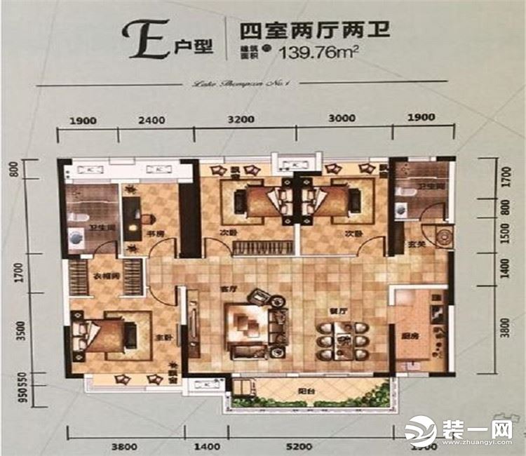 【众意装饰】中建汤逊湖一号139平+ 现代轻奢风格+四居室  户型图