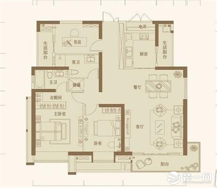 【众意装饰】纯水岸东湖152平+新中式风格+四居室   户型图